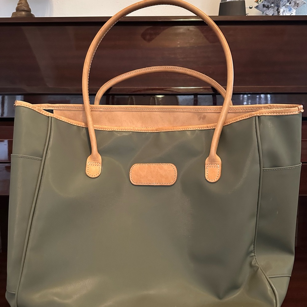 Elegant Olive Tote with Tan Handles